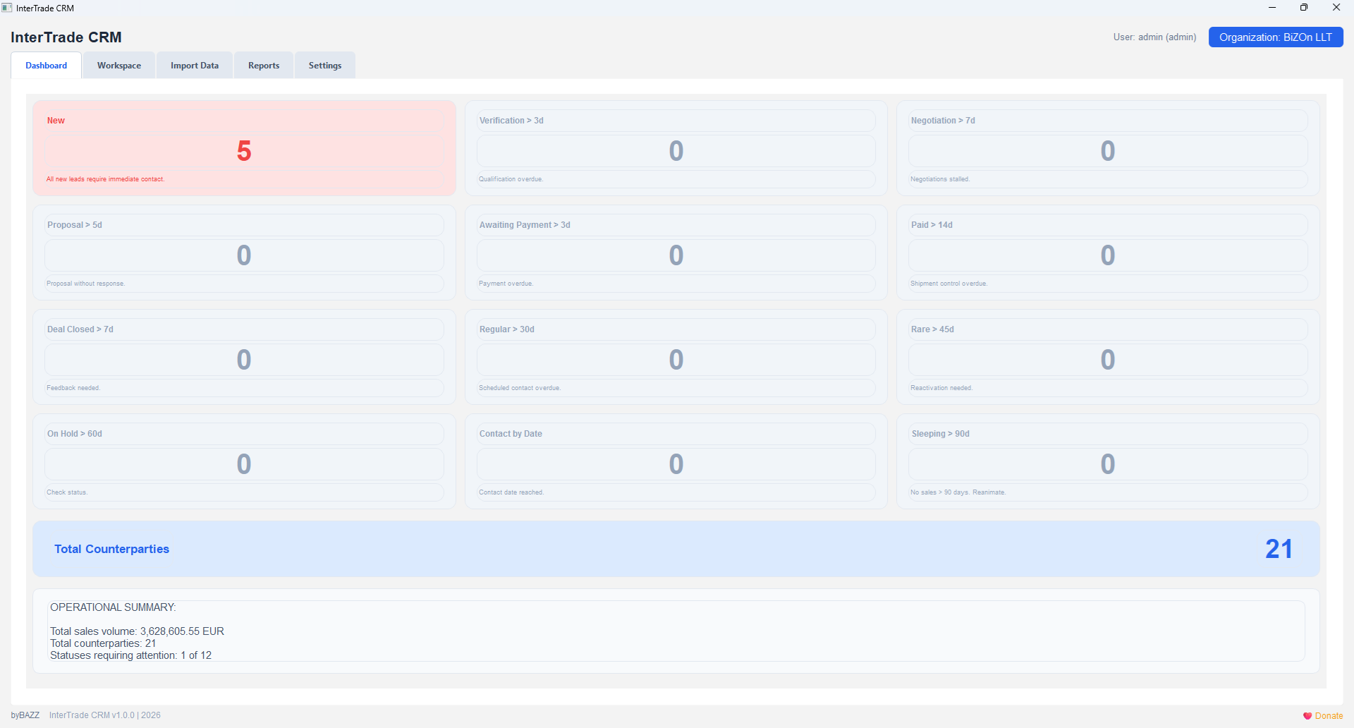 InterTrade CRM Interface Screenshot